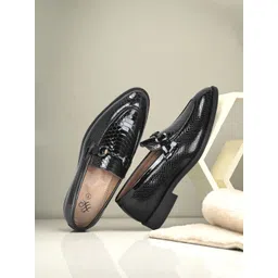 House of Pataudi Textured Pointed Toe Slip-On Formal Loafers-picture-40