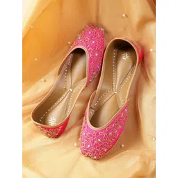 House of Pataudi Women Bead Embellished Floral Mojaris-picture-16