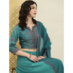 House of Pataudi Women Blue Printed Lehenga Choli-picture-31