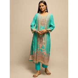 House of Pataudi Women Floral Embroidered Kurta with Trouser & Dupatta-picture-30