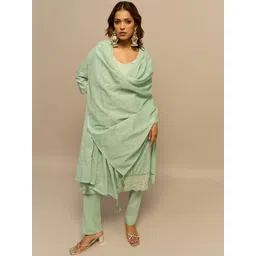 House of Pataudi Women Floral Embroidered Kurta with Trouser & Dupatta-picture-26