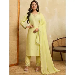 House of Pataudi Women Floral Embroidered Kurta with Trousers & Dupatta-picture-14