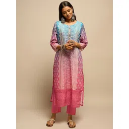 House of Pataudi Women Floral Embroidered Round Neck Kurta with Trousers & Dupatta-picture-22