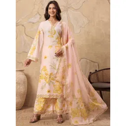 House of Pataudi Women Floral Printed Kurta with Palazzos & Dupatta-picture-19