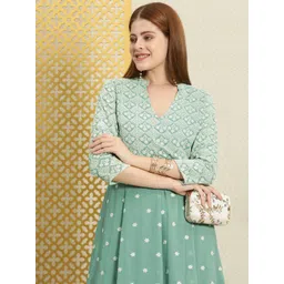 House of Pataudi Women Green Ethnic Motifs Embroidered Jashn Kurta-picture-16