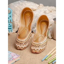 House of Pataudi Women Hand Embroidered Leather Mojaris-image-11