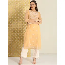 House of Pataudi Women Yellow Floral Embroidered Thread Work Floral Kurta-picture-38
