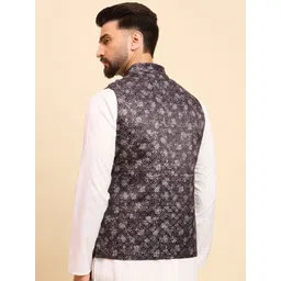 House of Pataudi Woven Design Mandarin Collar Nehru Jacket image 3