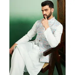 House of Pataudi Woven Design Nehru Jacket-image-8