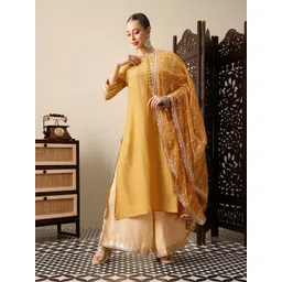 House of Pataudi Zari Embroidered Sequinned Jashn Kurta with Palazzos & With Dupatta-image-36