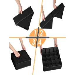 House of Quirk 24 Cell Collapsible Closet Clothing Organizer Underwear Storage Boxes - Black image 4