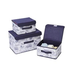 House of Quirk 3 Pack Foldable Storage Bin with Lid and Handle Versatile Storage Baskets Boxes for Toys Clothes Papers Books -Blue-picture-43