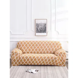 HOUSE OF QUIRK 3 Seater Beige Printed Sofa Cover-picture-35