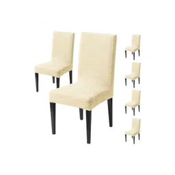 HOUSE OF QUIRK 6-Pcs Beige Textured 220 GSM Chair Cover-picture-23