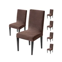 HOUSE OF QUIRK 6-Pcs Brown Textured 220 GSM Dining Seat Slipcover Chair Cover-picture-21