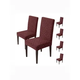 HOUSE OF QUIRK 6-Pcs Maroon Patterned 220 GSM Chair Covers-picture-35