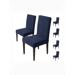 HOUSE OF QUIRK 6-Pcs Navy Blue Textured Removable Chair Covers-picture-27