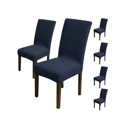 HOUSE OF QUIRK 6-Pieces Navy Blue Self-Design Chair Cover-picture-33