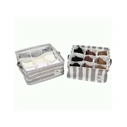 House of Quirk 9 Grid Waterproof Cotton Linen Underwear Organizer for Small Items Socks Manicure Kids Pack of 2 - Grey-picture-39