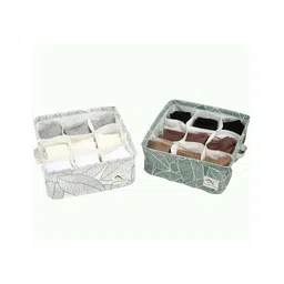 House of Quirk 9 Grid Waterproof Cotton Linen Underwear Organizer for Small Items Socks Manicure Kids Toys Pack of 2 - Green-picture-19