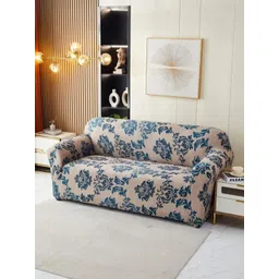 HOUSE OF QUIRK Beige & Blue Printed Double Seater Sofa Cover with Arms-picture-32