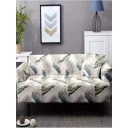 HOUSE OF QUIRK Beige & Green Solid Three Seater Sofa Cover With Arms-picture-28