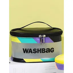 HOUSE OF QUIRK Black & Grey Striped PVC Cosmetic Bag-picture-12