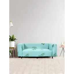 HOUSE OF QUIRK Blue & Green Printed 3-Seater Stretchable Non-Slip Sofa Slipcover-picture-20