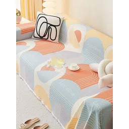 HOUSE OF QUIRK Blue & Orange Printed Double Seater Sofa Mat With Arms-picture-29