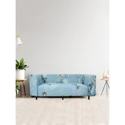 HOUSE OF QUIRK Blue & White 2-Seater Stretchable Non-Slip Sofa Cover-picture-12