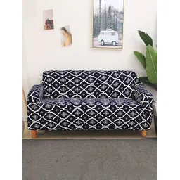 HOUSE OF QUIRK Blue & White Ethnic Motif Printed Stretchable Single-Seater Sofa Slipcover-picture-23