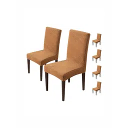 HOUSE OF QUIRK Camel Brown 6 Pieces Striped Jacquard Chair Covers-picture-20