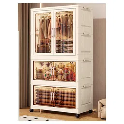 House of Quirk Clothes Storage Box Cabinet Simple Free Installation Wardrobe for Baby and Kids | Storage Organizer with Plastic 8 Hanger Spacious Compartments Ideal for Bedroom 3 Layer 66cm-picture-31