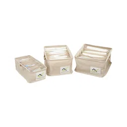 House of Quirk Cotton Linen Set Of 3 Underwear Organizer Set - 5/6/9-Compartment Dividers For Closet & Drawer - Beige-picture-36