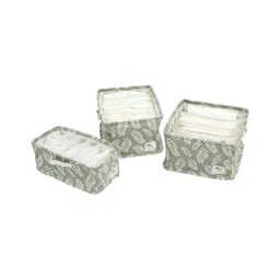 House of Quirk Cotton Linen Set Of 3 Underwear Organizer Set - 5/6/9-Compartment Dividers For Closet & Drawer - Green-picture-35