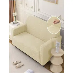 HOUSE OF QUIRK Cream-coloured Self Design Jacquard Soft Touching 4 Seater Sofa Cover-picture-24