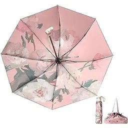 house of quirk Dual-Use Elegant Compact Travel Folding Umbrella - Double-Sided Printed Oil Painting Floral Design, UV Ultraviolet Protection-picture-39