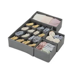 House of Quirk Fabric Utensils Storage Box Set Of 4 Closet Dresser Drawer Organizer Cube Basket Bins For Underwear Bras - Grey-picture-22