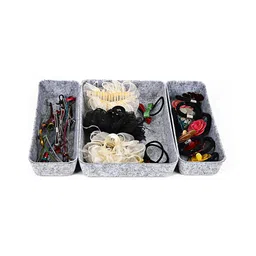 House of Quirk Felt Drawer Organizer Rectangle Set of 3 Drawer Organizers Tray for Office Gadgets and Jewelry Storage - Light Grey-picture-38