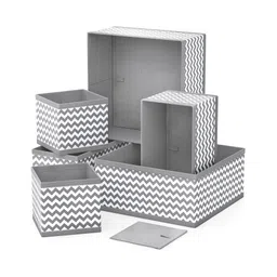 House of Quirk Foldable Cloth Storage Box Closet Dresser Drawer Organizer Cube Basket Bins Containers Set of 6 - Grey-picture-15