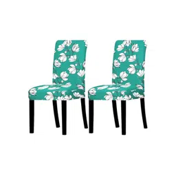 HOUSE OF QUIRK Green & White 2 Pieces Printed Stretchable Removable Chair Covers-picture-12