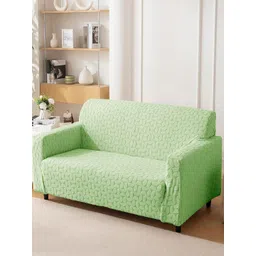 HOUSE OF QUIRK Green Jacquard 1 Piece Triple Seater Sofa Cover With Arms-picture-28