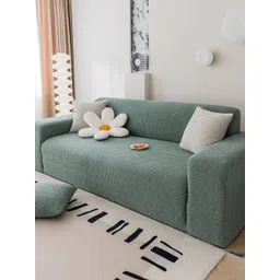 HOUSE OF QUIRK Green Printed Jaquard Stretchable 2-Seater Sofa Slipcover-picture-33