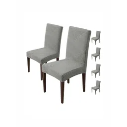 HOUSE OF QUIRK Grey 6 Pcs Striped Jacquard Removable & Washable Short Dining Chair Covers-picture-12