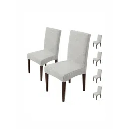 HOUSE OF QUIRK Grey 6 Pieces Self Design Jacquard Removable Chair Covers-picture-25