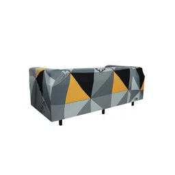 HOUSE OF QUIRK Grey & Orange Geometric Printed 3 Seater Stretchable Sofa Covers image 5