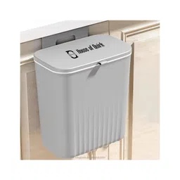 House of Quirk Hanging Kitchen Trash Can With Lid 9 Litre Double-Sided Open Lid Design Kitchen Trash Can Kitchen Cabinet Door Hanging Wall Storage Bucket-Grey-picture-28