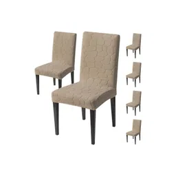HOUSE OF QUIRK Khaki-Colored 6 Pieces Jacquard 220 GSM Washable & Removable Chair Covers-picture-28