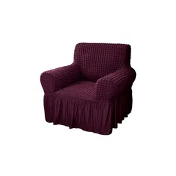 HOUSE OF QUIRK Maroon Textured Single-Seater Sofa Cover With Arms-picture-11