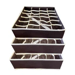 House of Quirk Non Woven 3 Pack Closet Socks Organizer Drawer Divider 16 + 24 Cell Collapsible Closet Cabinet Organizer Storage Boxes - Brown-picture-28